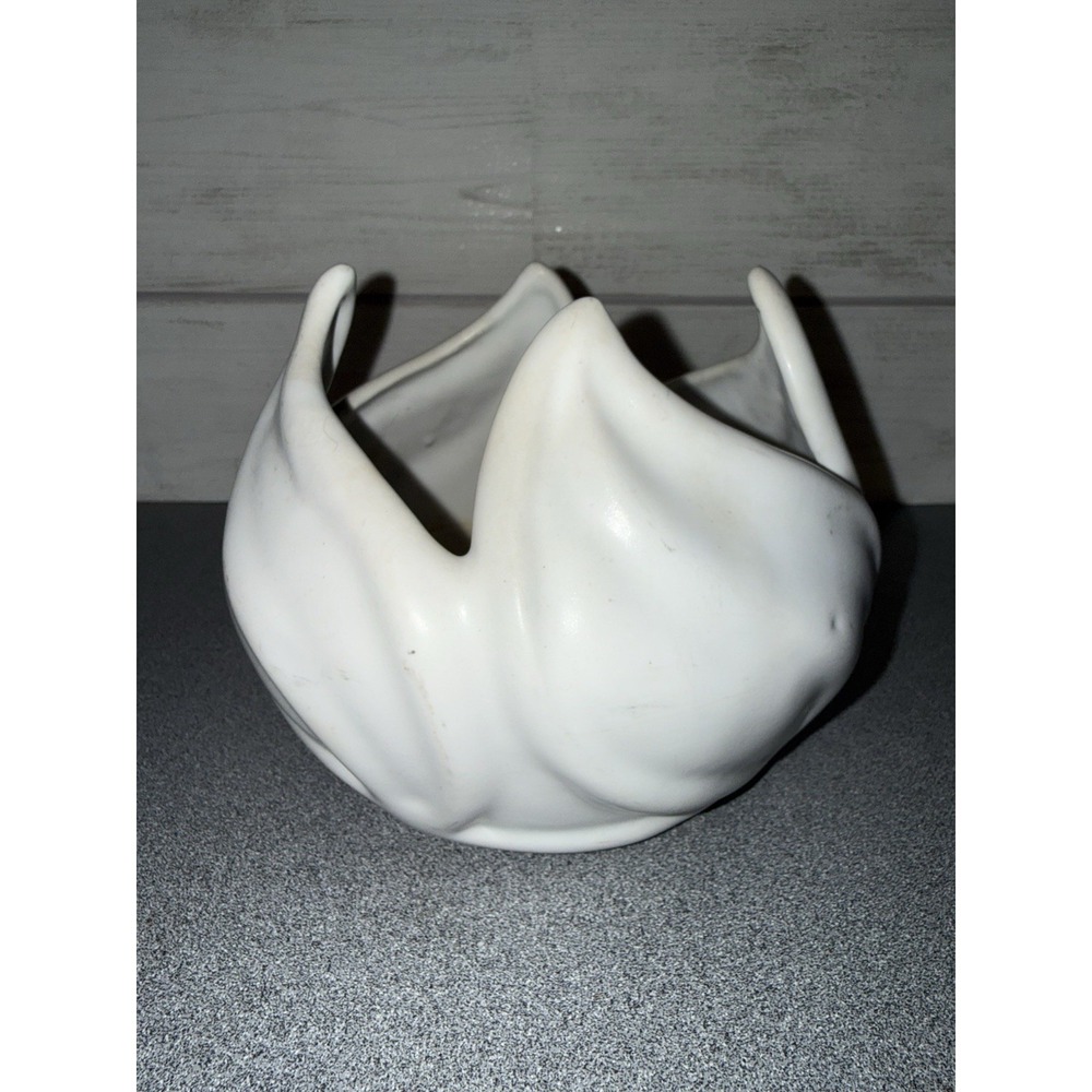 Vintage Van Briggle Art Pottery Lotus Leaf Tulip Bowl Planter Matte White Signed